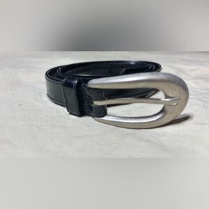 Women’s 3/4” Wide Black Silver Tone Buckle Belt Size 37.5” EPC
